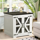 Farmhouse End Table, 24" Large Sofa Side Table with Charging Station, Mesh Barn Door, White Nightstand with Adjustable Storage Shelf, Square Nightstand for Living Room, Bedroom, Office by CozyNest Decor