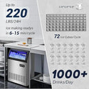 220LBS Commercial Ice Maker Machine - 72PCS Ice Cubes per Round, Undercounter/Freestanding Ice Machine, 55LBS Ice Storage Capacity for Home Bar and Outdoor, Stainless Steel Self-Cleaning by CozyNest Decor