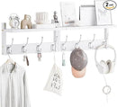 2 Pack Coat Rack Wall Mount, Bamboo Coat Hook with Storage Shelf, Coat Hanger with 8 Dual Hooks, Wall Floating Shelf for Entryway Hallway Kitchen, Bathroom, Bedroom (White+Slive) by CozyNest Decor