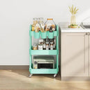 UDEAR 3-Tier Rolling Utility Cart,Multifunctional Storage Shelves with Handle and Lockable Wheels for Room,Office,Kitchen,Bathroom,with 3 Hanging Cups,Green by CozyNest Decor