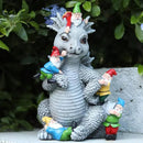 Dragon Gnome Statues Outdoor Decor, 13” Dinosaur Play with Gnomes Garden Statue, Outdoor Statue for All Season Lawn Decor, Garden Decoration, Gardening Gift by GreenHaven Gardens