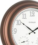 CLXEAST 24 Inch Illuminated in/Outdoor Lighted Atomic Analog Wall Clock with Thermometer & Hygrometer, Oversized Large Waterproof Wall Clocks for Living Room Decor,Bronze Finish by CozyNest Decor