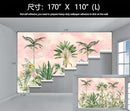 Watercolor Pink Tropical Botanical Leaf Wallpaper Mural for Nursery Girls Bedroom (Not Peel and Stick) by CozyNest Decor