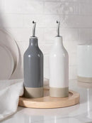 famiware Milkyway 16oz Ceramic Olive Oil Dispenser Bottle, Olive Oil and Vinegar Dispenser Bottle Set of 2 with Stainless Steel Pourers, Suitable for Storage Vinegar, Liquids, White and Dark Gray by CozyNest Decor