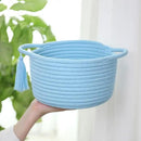 Empty Gift Basket Mini Woven Rope Organizer Baskets for Baby Shower, Vanity, Makeup Brushes, Bathroom, Shelves, Desk - Small Decorative Storage Bins - Set of 2, Pre-Shaped, Soft Blue by CozyNest Decor