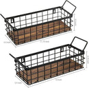 MyGift Set of 2 Wire Baskets for Pantry, Wall Mounted or Tabletop Black Metal Baskets for Organizing with Burnt Wood Base and Handles by CozyNest Decor
