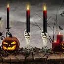 GenSwin Halloween Black Taper Flameless Candles with Ghost Hand Candlesticks and Remote Timer, 2 Pcs Battery Operated Taper Candles with Holder and 3D Flame for Halloween Decor by CozyNest Decor