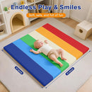Foam Baby Play Mat: PU Leather Waterproof Kids Playmat - Trifold Floor Mat - Large Play Mat for Playpen Thick Pad Fodable Mattress Soft Toddler Mattress Infant Cushion for Preschool (Rainbow) by TinyTreasures Baby Boutique