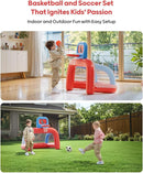 QPAU 2-in-1 Inflatable Toddler Basketball Hoop & Soccer Goal Set, Indoor Outdoor Sports Center Toys for Kids, Baby Toddlers Birthday Gift for 1 2 3 4 5 Year Old Boys Girls by TinyTreasures Baby Boutique