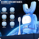RexCodar Ultrasonic Kid's U-Shaped Electric Toothbrush, IPX7 Waterproof, Five Cleaning Modes, 60S Smart Reminder (Blue Ages 6-12) by TinyTreasures Baby Boutique