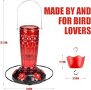 Hummingbird Feeder-16 Ounces，6 Feeding Ports Glass Hummingbird feeders for Outdoors,Wide Mouth for Easy Filling/Cleaning，Hanging for Garden Backyard Decor, Includes Ant Moat (Red) by GreenHaven Gardens