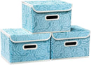 PRANDOM Collapsible Storage Boxes with Lids Fabric Decorative Storage Bins Cubes Organizer Containers Baskets with Cover Handles Divider for Bedroom Closet Living Room 9.8x7.9x6.7 Inch 3 Pack by TinyTreasures Baby Boutique