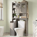 Itaar Over The Toilet Storage Cabinet, Over Toilet Bathroom Organizer with Glass Doors & Toilet Paper Holder Stand, Home Space-Saving Toilet Rack, for Bathroom, Restroom, Laundry, Grey by CozyNest Decor