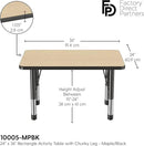 FDP Rectangle Activity School and Classroom Kids Table (24 x 36 inch), Chunky Toddler Leg, Adjustable Height 15-24 inches - Maple Top and Black Edge by CozyNest Decor