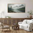 SIGNINART Large Misty Mountain Framed Canvas Wall Art, Green Forest River Scenery Wall Decor, Modern Foggy Wooden Landscape Artwork, Oil Style Nature Art Print for Living Room Bedroom Office 20"x40" by CozyNest Decor