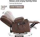 Rocker Recliner Chair with Heat and Massage, 360° Swivel Recliner Chairs for Adults, Heavy Duty Reclining Sofa Chair with USB Port Cup Holders Side Pockets for Living Room (Brown) by CozyNest Decor