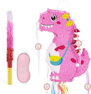 WERNNSAI Foldable Dinosaur Piñata - Pull String Dinosaur Birthday Party Supplies Extendable Piñata with Blindfold Bat and Tassels Dinosaur Birthday Decoration Pink Dinosaur Piñatas for Classroom Game by TinyTreasures Baby Boutique