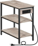 HOOBRO End Table with Charging Station, Simple Rustic Side Table with 3-Tier Storage Shelf, Narrow Nightstand for Small Spaces, for Living Room, Industrial Design, Greige and Black BG149UBZ01 by CozyNest Decor