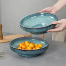 Ceramic Fruit Bowl for Kitchen Counter,Decorative Pedestal Bowl for Table Countertop,Large Footed Serving Bowl,10.2 Inch (Blue) by CozyNest Decor