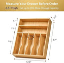 Umilife Bamboo Kitchen Drawer Organizer, 13 Inch Silverware Utensil Tray Holder, Extra Deep Grooved Drawer Divider, 7 Slots Total Bamboo Wood Caddy for Flatware Cutlery Knives, Forks, Spoons by CozyNest Decor