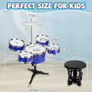 Toddler Drum Set Kids Jazz Drum Kit 8 Piece - Educational Percussion Musical Instruments Drum Toy Playset Christmas Birthday Gift for Boys Girls, Blue by TinyTreasures Baby Boutique