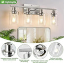 4-Light Bathroom Light Fixtures, Brushed Nickel Vanity Lights with Clear Glass Shades, Modern Bathroom Wall Lamp for Mirror Living Room Cabinet Bedroom Porch by CozyNest Decor