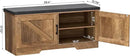 2-Tier Storage Bench, Shoe Bench with Padded Seat Cushion, Entryway Bench with 2 Barn Doors, Adjustable Shelf, 13.8" D x 39.4" W x 17.7" H, for Entryway, Living Room, Bedroom, Rustic Walnut by CozyNest Decor