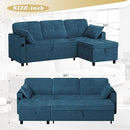 84 Inches Chenille Sectional Sofa w/Pull-Out Sofa Bed & Adjustable Back, Tufted L-Shaped Couch w/Storage Chaise, Sleeper Sectional Sofa w/USB Port & Cup Holders for Living Room, Blue by CozyNest Decor