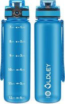 OLDLEY 32 oz Motivational Water Bottle with Time Marker, Sports Water Bottle With Strap, Leakproof & BPA Free Large Water Bottle for School, Gym, Travel, Outdoor, Tritan, Blue by CozyNest Decor