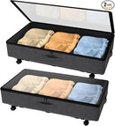 Under Bed Storage with Wheels, 2 Pack Under Bed Storage Containers with Transparent Lid, 50L Large Capacity Underbed Storage Containers, Underbed Storage Bins for Clothes, Shoes, Books, Toys, Black by CozyNest Decor