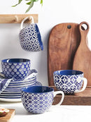 DOWAN Coffee Mugs Set of 4, 24 oz Large Coffee Mugs, Jumbo Soup Mugs With Handles, Ceramic Coffee Cups for Coffee Cereal Latte for Men Women, Housewarming Wedding Gift, Vintage Blue by CozyNest Decor