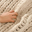 Esterra Chunky Knit Blanket Throw 50"x60", 100% Hand Knitted Chenille Throw Blanket, Cozy Soft Thick Cable Knit Throw Large Rope Knot Crochet Throw Blanket for Sofa Couch Bed, Sandshell/Oatmeal by CozyNest Decor