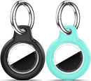 Upgrade Waterproof 2 Pack Airtags Holder with Apple Airtags Keychain, Hard PC Air Tag Case, Anti-Scratch & Shock Air tag Holder, Men's Women's Keyrings & Keychains -Black+Mint Green by TinyTreasures Baby Boutique