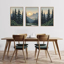 HLNIUC Mountain Forest Sun Framed Wall Art,Large Boho Pine Tree Canvas Wall Decor Set of 3(16”x24”)Ridge Mountain Landscape Picture Prints,Natural Sunset Woodland Wall Painting for Living Room,Bedroom by CozyNest Decor