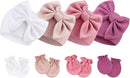 BQUBO Newborn Baby Hats Mittens Set Hospital Hat Beanie Infant Bow Hats Baby Gloves No Scratch Mittens for 0-6 Months by TinyTreasures Baby Boutique