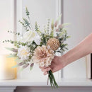 Fake Flowers in Vase, Artificial Flowers with Vase, 15.7'' Floral Arrangements for Dining Table Centerpiece Decor, Silk Roses & Faux Dahlia Bouquet for Farmfouse Kitchen Coffee Table Decor (Brown) by CozyNest Decor