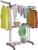 Bigzzia 3 Tier Clothes Drying Rack, 57 Inch Laundry Drying Rack, Foldable Stainless Steel Kids Clothing Rack, Movable Laundry Rack for Indoor Outdoor - Grey by CozyNest Decor