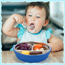 Nuogo 3 Pcs Stainless Steel Baby Suction Plates with Removable Silicone Shell 2-in-1 Metal Toddler Bowl Divided for Picky Eaters Kid Feeding Led Weaning Supply, Dishwasher Safe (Blue Series) by TinyTreasures Baby Boutique