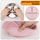 Nuogo 1 Pcs Stainless Steel Baby Suction Plates with Removable Silicone Shell 2-in-1 Metal Toddler Bowl Divided for Picky Eaters Kids Feeding Led Weaning Supplies, Dishwasher Safe (Dark Pink) by TinyTreasures Baby Boutique