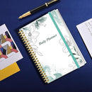Daily Planner Undated - A5 To Do List Notebook Hourly Schedules, Spiral Appointment Planner for Women and Men, PVC Hardcover, Inner Pocket, Elastic Closure, 5.8" x 8.3", Teal Flowers by TinyTreasures Baby Boutique