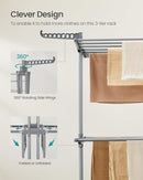 SONGMICS Clothes Drying Rack 3-Tier, Foldable Laundry Drying Rack 58.3-Inch Tall, Stainless Steel, Rolling Clothes Horses, Clothes Airer, Indoor Outdoor Use, Dove Gray ULLR702G01 by TinyTreasures Baby Boutique