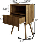 Nightstand,Modern Bedside Table with Storage Drawer and Open Wood Shelf, Accent Night Stand with Solid Wood Legs for Living Room, Bedroom and Small Spaces,Easy Assembly (Walnut Brown-Outlet) by CozyNest Decor