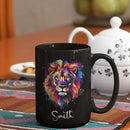 Personalized Lion Black Mug, Gift For Son Grandson, Custom Lion Coffee Cup With Name, Customized Colorful Animal Design Mug, Unique Animal Lover Cup 11oz 15oz by CozyNest Decor