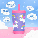 Kid Insulated Stainless Steel Tumbler with Silicone Straw, 12oz Sippy Cup for Kids (Unicorn) by TinyTreasures Baby Boutique
