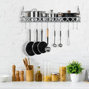 MyGift Wall Mounted Silver-Tone Metal Hanging Kitchen Pots, Pans and Utensils Storage Cookware Rack with 12 Removable S-Hooks and Top Display Shelf for Condiments Spice Rack by CozyNest Decor