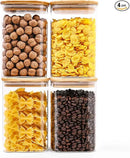 Glass Food Storage Jars Square 37oz, 4 Pack Glass Jars With Bamboo Lids, Kitchen Storage Containers For Spice, Candy, Cookie, Storage For Pantry Organizers by CozyNest Decor