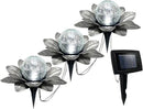 LEWIS&WAYNE Solar Garden Lights Outdoor, 3 Pcs Silver Gray Lotus Flower Pathway Lamps with Cool White Crackle Glass Globe Led Lights for Patio Pathway Yard Balcony Garden Decorations by CozyNest Decor