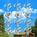 12 Metal Heart Bird Scarer Discs Set, Wind Spinners 3D Helix Reflector Stainless Steel Sparkly Outdoor Garden Decor, Scare Birds & Animals Away from Garden Yard Patio Lawn Farm Wind Sculpture Gifts by GreenHaven Gardens