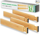 BAMEOS Drawer Dividers kitchen Organization Bamboo Utensil Organizers for Kitchen Bedroom Bathroom Dresser Office 4-pack by CozyNest Decor