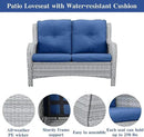 5 Piece Outdoor Patio Furniture Set - Patio Wicker Furniture Conversation Set, Outdoor Swivel Rocker Chairs with Loveseat Sofa and 2 Ottomans for Small Space, Blue Cushion by GreenHaven Gardens